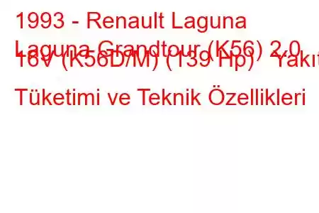 1993 - Renault Laguna
Laguna Grandtour (K56) 2.0 16V (K56D/M) (139 Hp) Yakıt Tüketimi ve Teknik Özellikleri