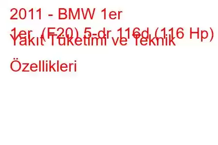 2011 - BMW 1er
1er (F20) 5-dr 116d (116 Hp) Yakıt Tüketimi ve Teknik Özellikleri