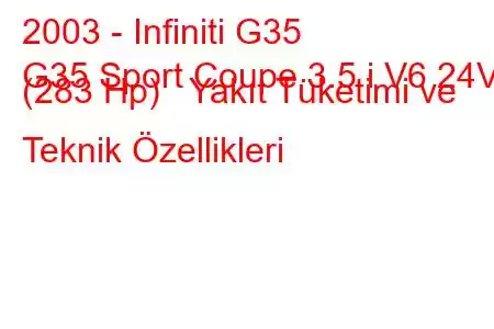 2003 - Infiniti G35
G35 Sport Coupe 3.5 i V6 24V (283 Hp) Yakıt Tüketimi ve Teknik Özellikleri