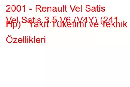 2001 - Renault Vel Satis
Vel Satis 3.5 V6 (V4Y) (241 Hp) Yakıt Tüketimi ve Teknik Özellikleri