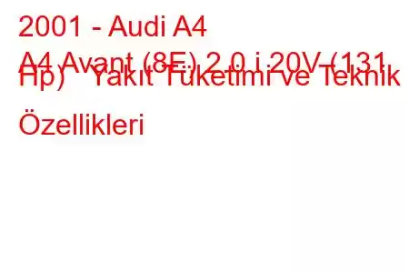 2001 - Audi A4
A4 Avant (8E) 2.0 i 20V (131 Hp) Yakıt Tüketimi ve Teknik Özellikleri