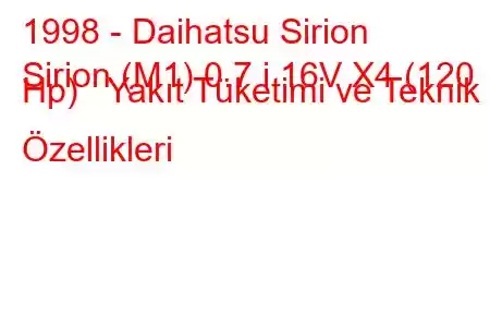 1998 - Daihatsu Sirion
Sirion (M1) 0.7 i 16V X4 (120 Hp) Yakıt Tüketimi ve Teknik Özellikleri