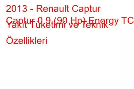 2013 - Renault Captur
Captur 0.9 (90 Hp) Energy TCE Yakıt Tüketimi ve Teknik Özellikleri