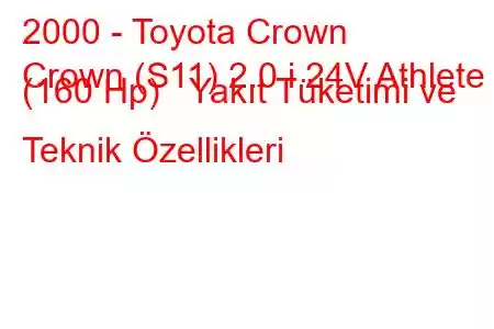 2000 - Toyota Crown
Crown (S11) 2.0 i 24V Athlete (160 Hp) Yakıt Tüketimi ve Teknik Özellikleri