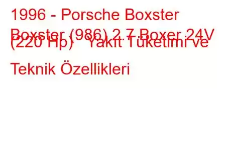 1996 - Porsche Boxster
Boxster (986) 2.7 Boxer 24V (220 Hp) Yakıt Tüketimi ve Teknik Özellikleri