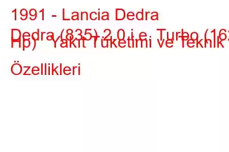 1991 - Lancia Dedra
Dedra (835) 2.0 i.e. Turbo (162 Hp) Yakıt Tüketimi ve Teknik Özellikleri