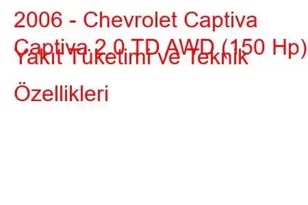 2006 - Chevrolet Captiva
Captiva 2.0 TD AWD (150 Hp) Yakıt Tüketimi ve Teknik Özellikleri