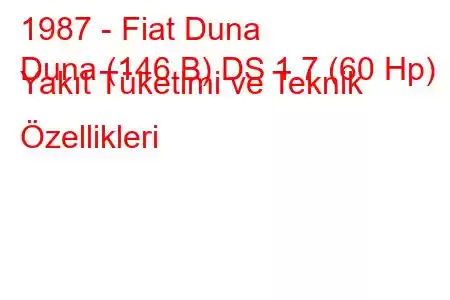 1987 - Fiat Duna
Duna (146 B) DS 1.7 (60 Hp) Yakıt Tüketimi ve Teknik Özellikleri