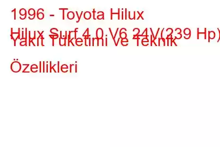 1996 - Toyota Hilux
Hilux Surf 4.0 V6 24V(239 Hp) Yakıt Tüketimi ve Teknik Özellikleri