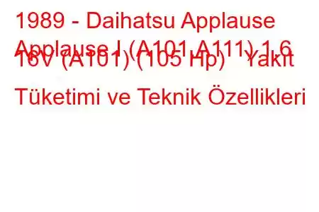 1989 - Daihatsu Applause
Applause I (A101,A111) 1.6 16V (A101) (105 Hp) Yakıt Tüketimi ve Teknik Özellikleri