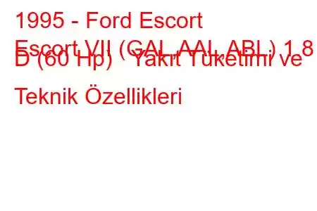 1995 - Ford Escort
Escort VII (GAL,AAL,ABL) 1.8 D (60 Hp) Yakıt Tüketimi ve Teknik Özellikleri