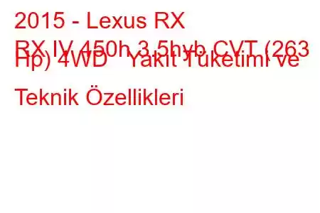 2015 - Lexus RX
RX IV 450h 3.5hyb CVT (263 Hp) 4WD Yakıt Tüketimi ve Teknik Özellikleri