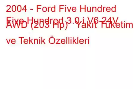 2004 - Ford Five Hundred
Five Hundred 3.0 i V6 24V AWD (203 Hp) Yakıt Tüketimi ve Teknik Özellikleri