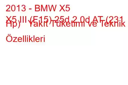 2013 - BMW X5
X5 III (F15) 25d 2.0d AT (231 Hp) Yakıt Tüketimi ve Teknik Özellikleri