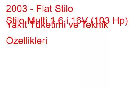 2003 - Fiat Stilo
Stilo Multi 1.6 i 16V (103 Hp) Yakıt Tüketimi ve Teknik Özellikleri