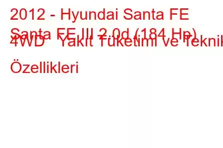 2012 - Hyundai Santa FE
Santa FE III 2.0d (184 Hp) 4WD Yakıt Tüketimi ve Teknik Özellikleri