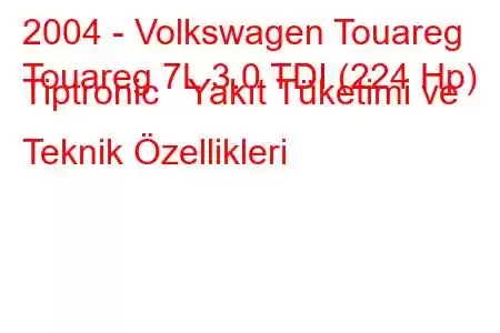 2004 - Volkswagen Touareg
Touareg 7L 3.0 TDI (224 Hp) Tiptronic Yakıt Tüketimi ve Teknik Özellikleri