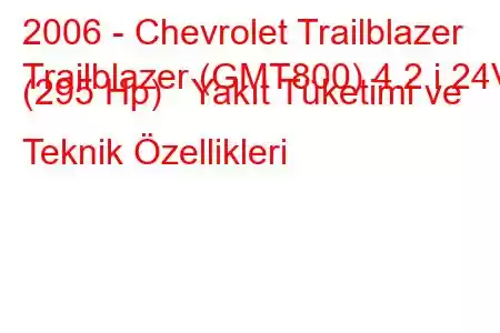 2006 - Chevrolet Trailblazer
Trailblazer (GMT800) 4.2 i 24V (295 Hp) Yakıt Tüketimi ve Teknik Özellikleri