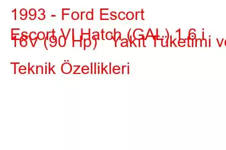 1993 - Ford Escort
Escort VI Hatch (GAL) 1.6 i 16V (90 Hp) Yakıt Tüketimi ve Teknik Özellikleri