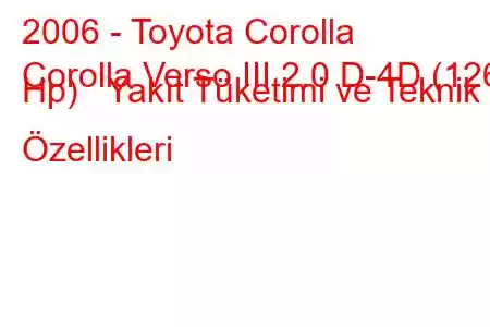 2006 - Toyota Corolla
Corolla Verso III 2.0 D-4D (126 Hp) Yakıt Tüketimi ve Teknik Özellikleri