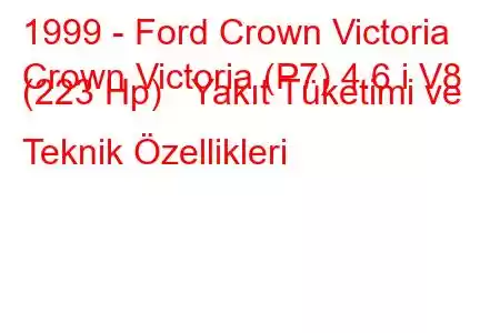 1999 - Ford Crown Victoria
Crown Victoria (P7) 4.6 i V8 (223 Hp) Yakıt Tüketimi ve Teknik Özellikleri