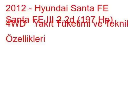 2012 - Hyundai Santa FE
Santa FE III 2.2d (197 Hp) 4WD Yakıt Tüketimi ve Teknik Özellikleri