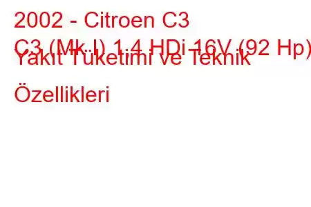 2002 - Citroen C3
C3 (Mk I) 1,4 HDi 16V (92 Hp) Yakıt Tüketimi ve Teknik Özellikleri