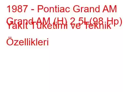 1987 - Pontiac Grand AM
Grand AM (H) 2.5L(98 Hp) Yakıt Tüketimi ve Teknik Özellikleri