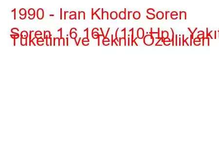 1990 - Iran Khodro Soren
Soren 1.6 16V (110 Hp) Yakıt Tüketimi ve Teknik Özellikleri