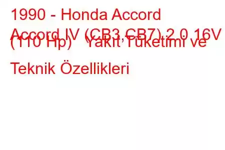 1990 - Honda Accord
Accord IV (CB3,CB7) 2.0 16V (110 Hp) Yakıt Tüketimi ve Teknik Özellikleri