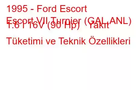 1995 - Ford Escort
Escort VII Turnier (GAL,ANL) 1.6 i 16V (90 Hp) Yakıt Tüketimi ve Teknik Özellikleri