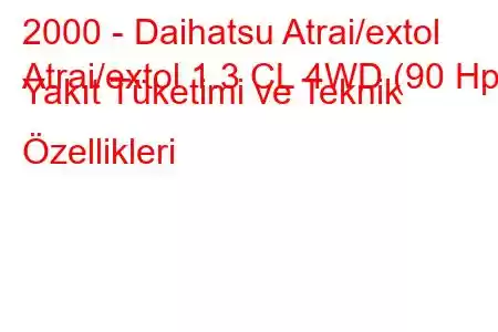 2000 - Daihatsu Atrai/extol
Atrai/extol 1.3 CL 4WD (90 Hp) Yakıt Tüketimi ve Teknik Özellikleri