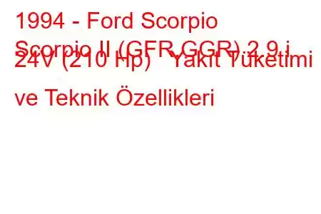 1994 - Ford Scorpio
Scorpio II (GFR,GGR) 2.9 i 24V (210 Hp) Yakıt Tüketimi ve Teknik Özellikleri