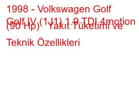 1998 - Volkswagen Golf
Golf IV (1J1) 1.9 TDI 4motion (90 Hp) Yakıt Tüketimi ve Teknik Özellikleri