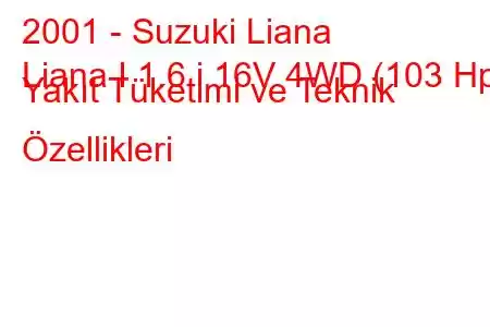 2001 - Suzuki Liana
Liana I 1.6 i 16V 4WD (103 Hp) Yakıt Tüketimi ve Teknik Özellikleri