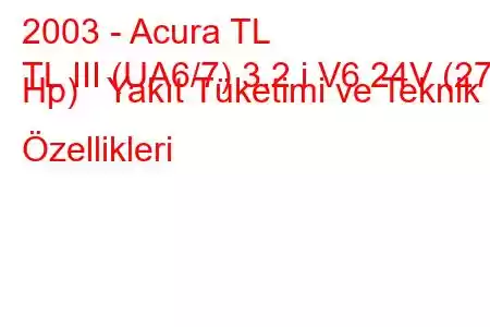 2003 - Acura TL
TL III (UA6/7) 3.2 i V6 24V (273 Hp) Yakıt Tüketimi ve Teknik Özellikleri