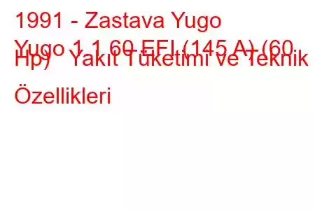 1991 - Zastava Yugo
Yugo 1.1 60 EFI (145 A) (60 Hp) Yakıt Tüketimi ve Teknik Özellikleri