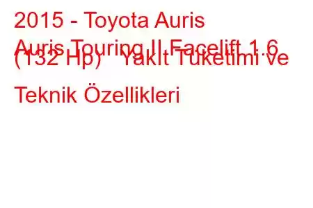 2015 - Toyota Auris
Auris Touring II Facelift 1.6 (132 Hp) Yakıt Tüketimi ve Teknik Özellikleri