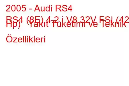 2005 - Audi RS4
RS4 (8E) 4.2 i V8 32V FSI (420 Hp) Yakıt Tüketimi ve Teknik Özellikleri