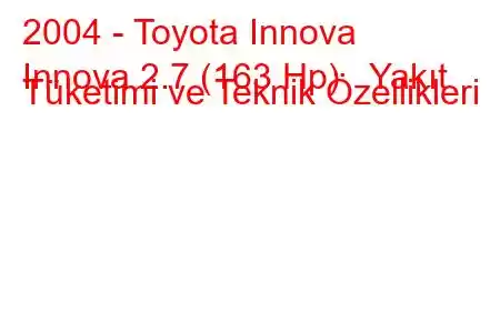 2004 - Toyota Innova
Innova 2.7 (163 Hp) Yakıt Tüketimi ve Teknik Özellikleri