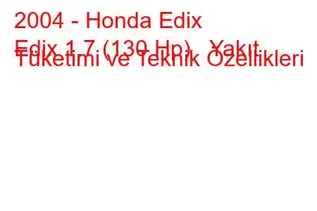 2004 - Honda Edix
Edix 1.7 (130 Hp) Yakıt Tüketimi ve Teknik Özellikleri