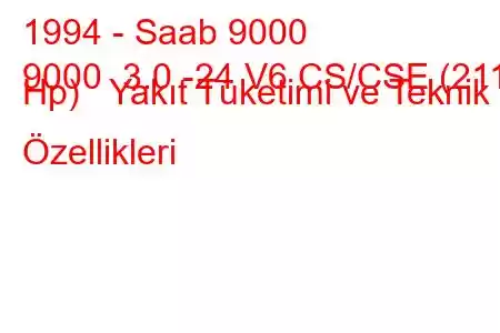 1994 - Saab 9000
9000 3.0 -24 V6 CS/CSE (211 Hp) Yakıt Tüketimi ve Teknik Özellikleri