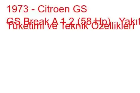 1973 - Citroen GS
GS Break A 1.2 (58 Hp) Yakıt Tüketimi ve Teknik Özellikleri