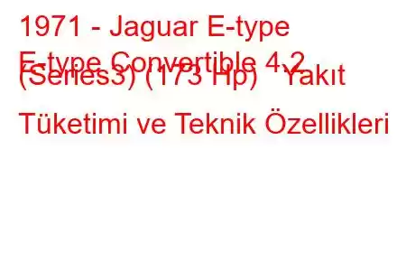 1971 - Jaguar E-type
E-type Convertible 4.2 (Series3) (173 Hp) Yakıt Tüketimi ve Teknik Özellikleri