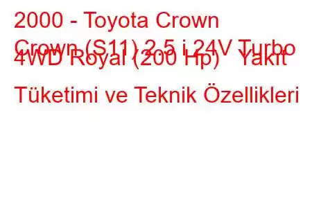 2000 - Toyota Crown
Crown (S11) 2.5 i 24V Turbo 4WD Royal (200 Hp) Yakıt Tüketimi ve Teknik Özellikleri