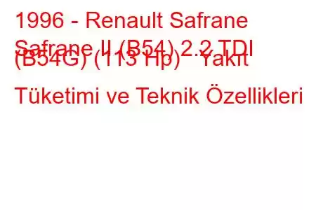 1996 - Renault Safrane
Safrane II (B54) 2.2 TDI (B54G) (113 Hp) Yakıt Tüketimi ve Teknik Özellikleri