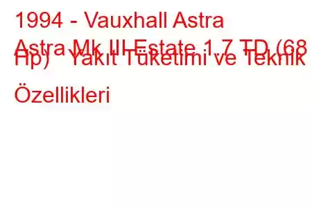 1994 - Vauxhall Astra
Astra Mk III Estate 1.7 TD (68 Hp) Yakıt Tüketimi ve Teknik Özellikleri