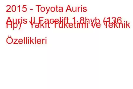 2015 - Toyota Auris
Auris II Facelift 1.8hyb (136 Hp) Yakıt Tüketimi ve Teknik Özellikleri