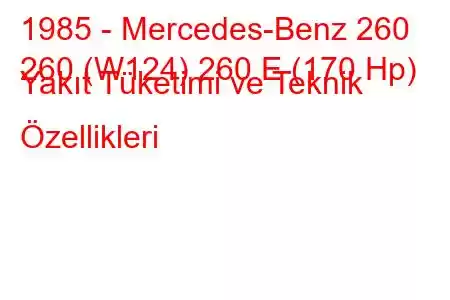 1985 - Mercedes-Benz 260
260 (W124) 260 E (170 Hp) Yakıt Tüketimi ve Teknik Özellikleri