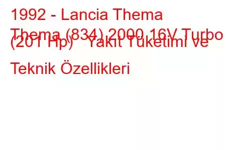 1992 - Lancia Thema
Thema (834) 2000 16V Turbo (201 Hp) Yakıt Tüketimi ve Teknik Özellikleri